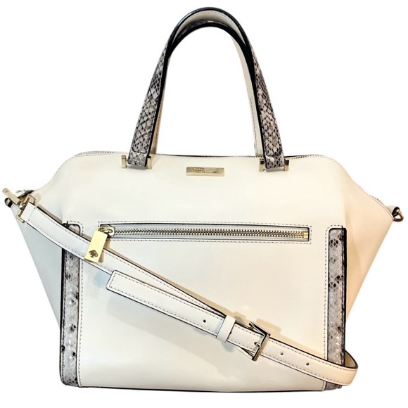 Like New  Genuine Leather white large medium convertible bag satchel - Picture 3 of 16